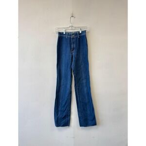 Vintage Wild Oats Jeans Juniors 7 23" Blue Mid Rise Straight Owl Embroidered 70s